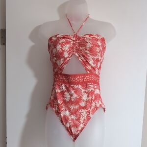 Orlando/Melon Floral Cutout Swimsuit
